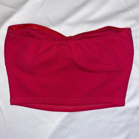 Hot Pink Ribbed Cropped Tube Top - Picture 4 of 5